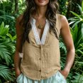 thumbnail image 5 of GUACER Cotton Linen Sleeveless V-Neck Tank Top for Women Lace Trim Button Down Casual Blouses, 5 of 9