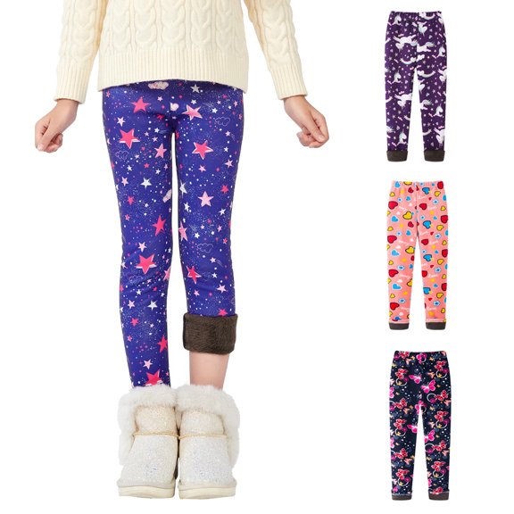 URMAGIC Girls Fleece Lined Leggings Warm Winter Leggings for Girl Fleece Pants in 3-13 Years Winter Leggings