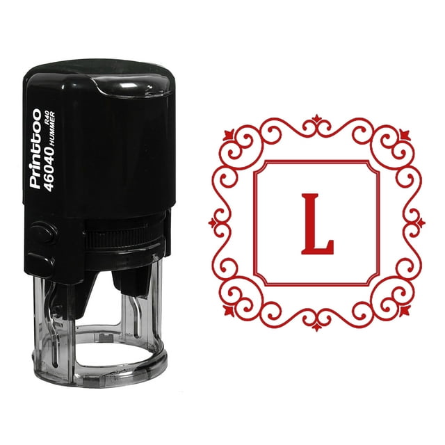 Printtoo Self Inking Rubber Stamp Square Swirl Border L Alphabet Monogram Initial R-40 Office Stationary
