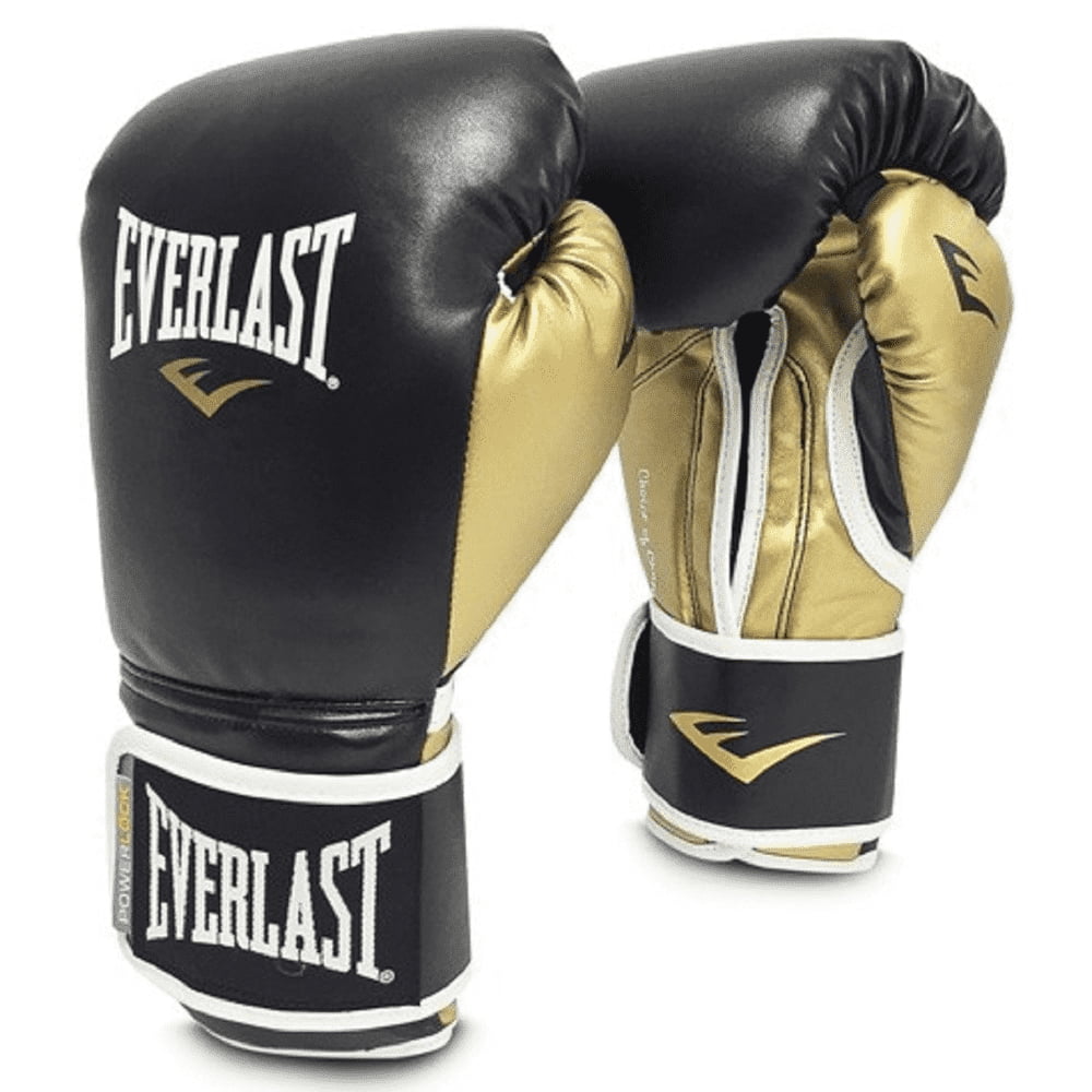 Everlast Powerlock 16 oz Boxing Training Gloves White & Black w Gold Trim 