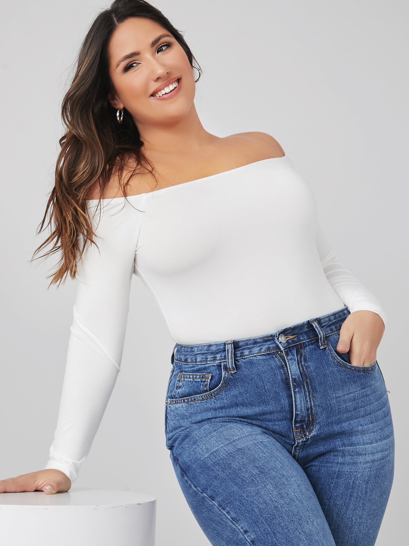 plus size white off the shoulder bodysuit