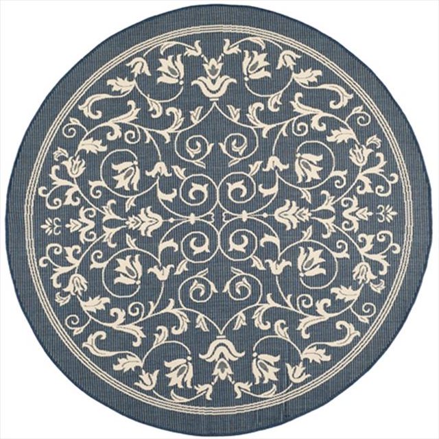 Safavieh CY2098-268-7R 6 Ft. - 7 In. x 6 Ft. - 7 In. Round, Indoor - Outdoor Courtyard Navy And Beige Machine Made Rug