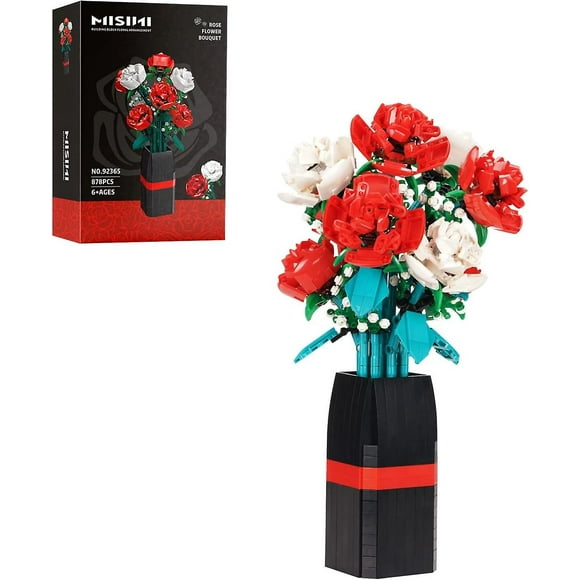 92365 Rose Bonsai Botanical Collection Building Set With Vase, Office Room Decor Plants Flower Building Toys For Adults(878 Pieces)