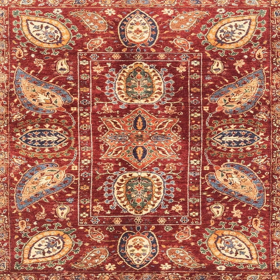 Ahgly Company Machine Washable Indoor Square Abstract Red Area Rugs, 8' Square