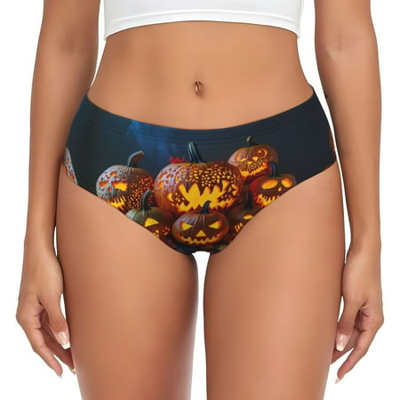 Womens Underwear - Halloween Carved Pumpkin Art k No Show Seamless Underwear for Women  Soft Stretch Sexy Women s Panties  Cute Hipster Ladies Panties Bikini Underwear Briefs