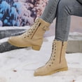thumbnail image 3 of Rokment Mid Calf Winter Snow Boots for Women with Fleece Lined Warm Classic Casual Leather Zipper Buckles Chunky Low Heel Short Combat Riding Boots, 3 of 6