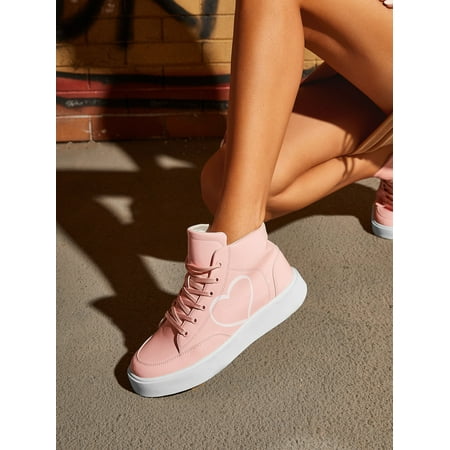 

Heart Print High Top Lace-up Front Skate Shoes Women‘s Footwear