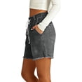 thumbnail image 4 of UDAUDU Women Denim Shorts 2026 Trendy High Waisted Drawstring Stretchy Comfy Jean Shorts Raw Hem Casual Summer with Pockets Gray 2XL, 4 of 7