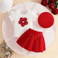thumbnail image 2 of Xudanell Baby Girl Outfits Birthday Top with Skirt and Beret Set Fashion Formal Party Clothes Summer Red 9-12 Months, 2 of 9