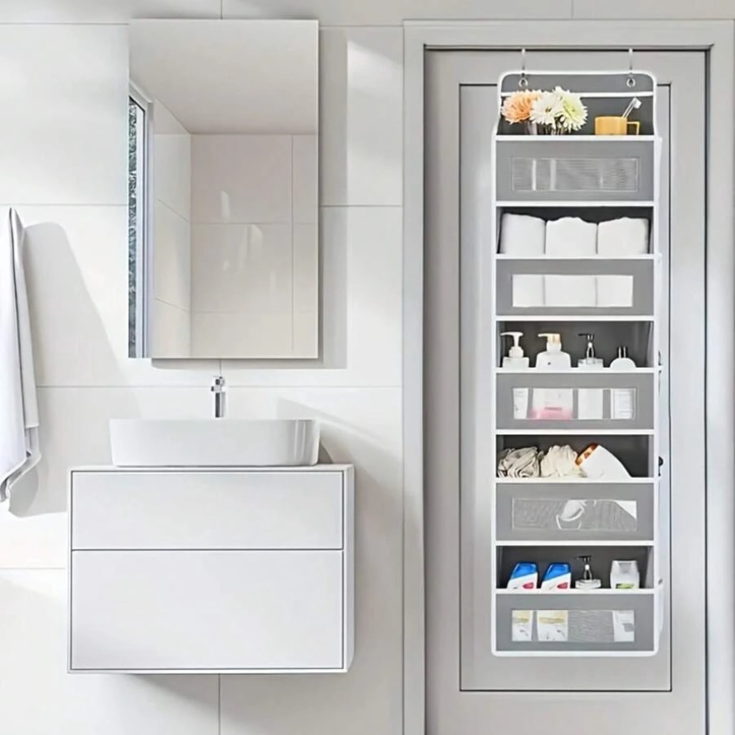 4-Tier Hanging Storage Organizer With 4 Large Pockets - Wall-Mounted Fabric Shelves For Bedroom, Bathroom, Pantry