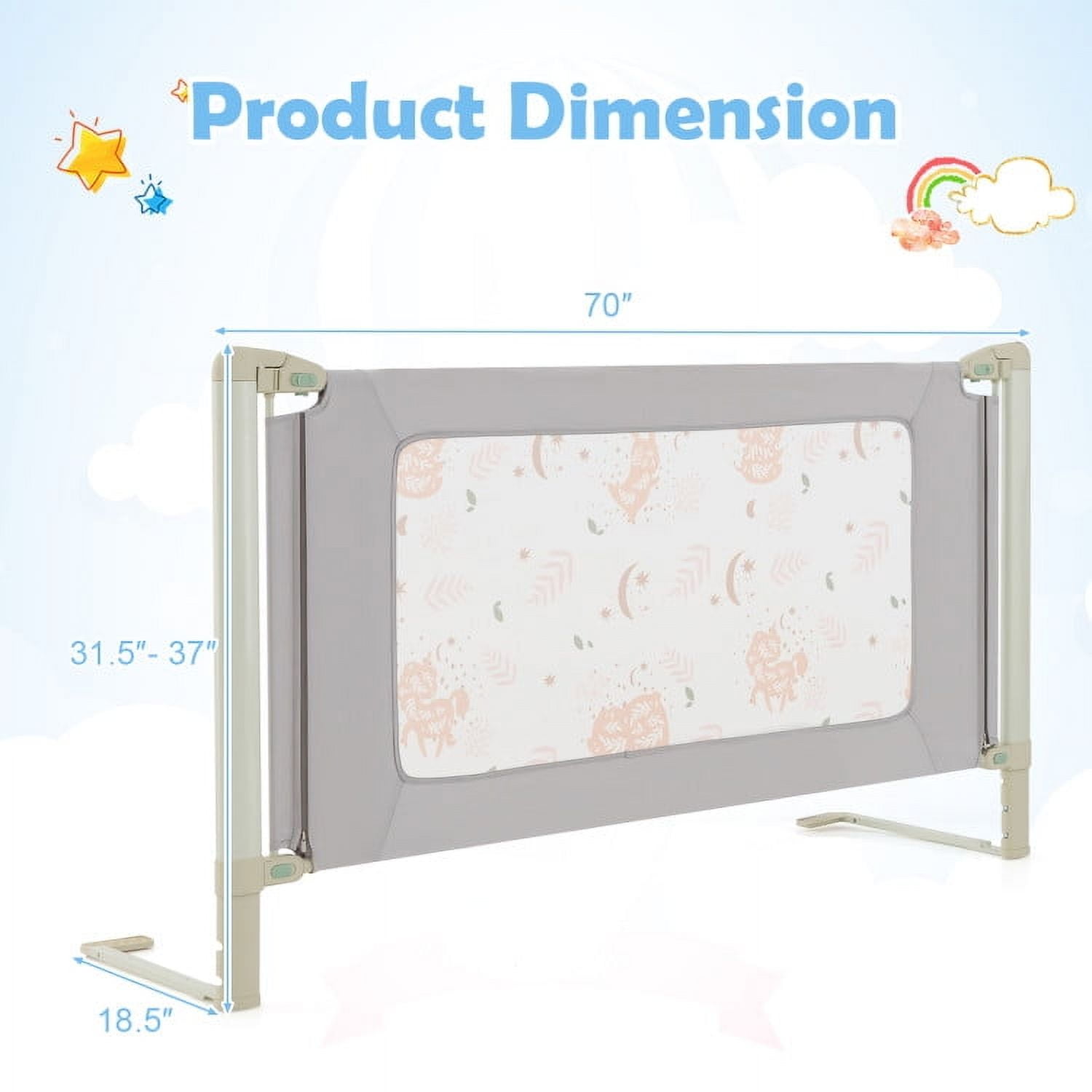 Spaco Vertical Lifting Bed Rail for Toddlers with Double Lock-70 inch, Bed Rail for Queen, King, Twin, and Bunk Size Beds