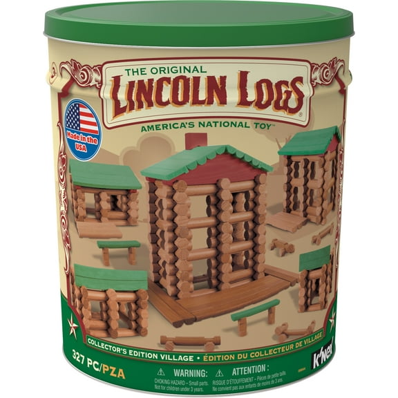 LINCOLN LOGS - Collector's Edition Village - 327 All Wood Pieces - Collectible Tin