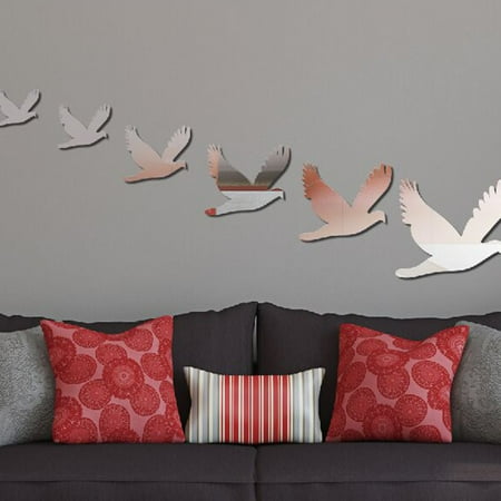 6pcs Set 3d Silver Doves Mirror Sticker Diy Acrylic Animal 3d Silver Doves Mirror Sticker Diy