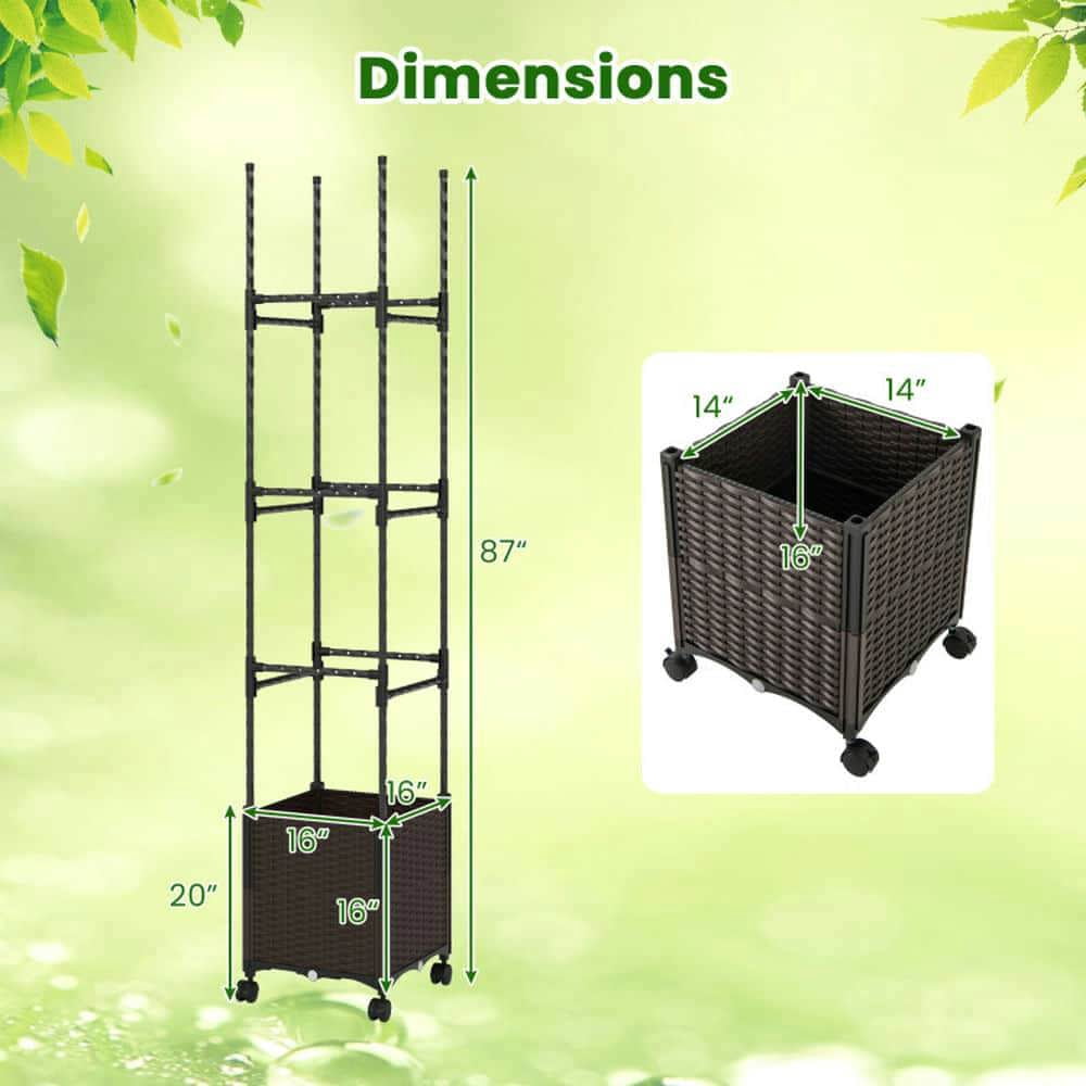 Demifill 87 Inch Tall Raised Garden Bed with Plant Box Trellis, Garden Bed with Lockable Wheels Adjustable Height for Outdoor as Garden, Backyard, Porch, Brown