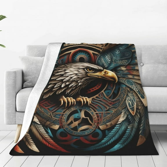 Tribal Native Eagle Symbols Black Throw Blanket Super Soft Lightweight Cozy Fluffy Plush Blanket for Bed Couch Sofa Chair 40x30