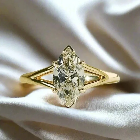 2.50Ct Marquise Cut Moissanite Solitaire Engagement Ring 14k Yellow Gold Plated