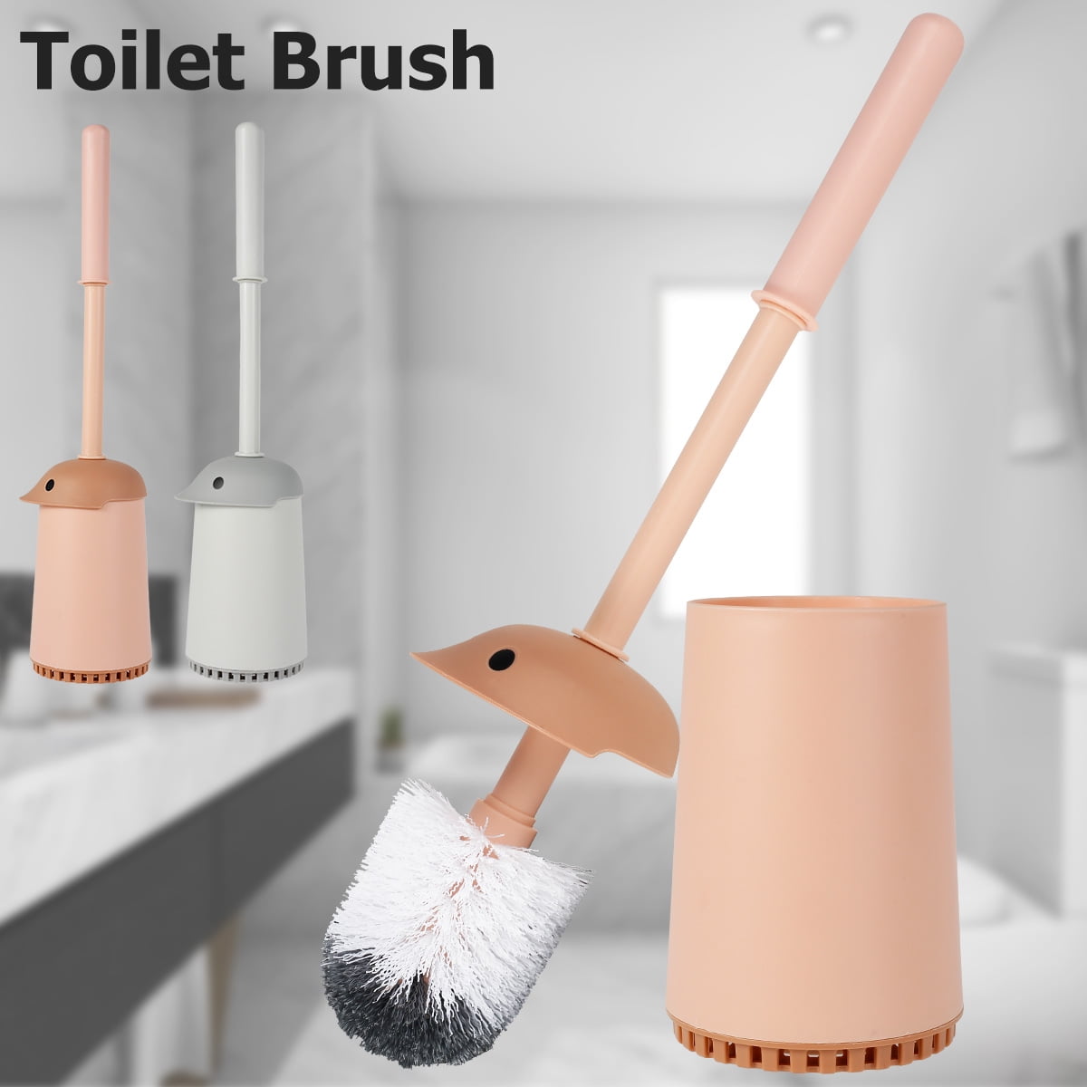 ODOMY Toilet Brush and Holder, Toilet Brush with Long Handle, Toilet Bowl Brush for Bathroom