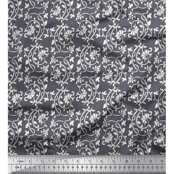 Soimoi Modal Satin Fabric Leaves & Floral Block Print Fabric by The Yard 42 Inch Wide