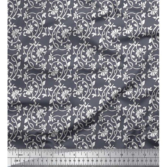 Soimoi Poly Georgette Fabric Leaves & Floral Block Print Fabric by The Yard 42 Inch Wide