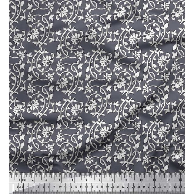 Soimoi Rayon Fabric Leaves & Floral Block Print Sewing Fabric Yard 56 Inch Wide