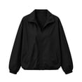 thumbnail image 5 of Hurxie Womens Windbreaker Crop Jackets Long Sleeve Zip Up Hidden Hooded Winter Bomber Jacket with Pockets Black,L, 5 of 8