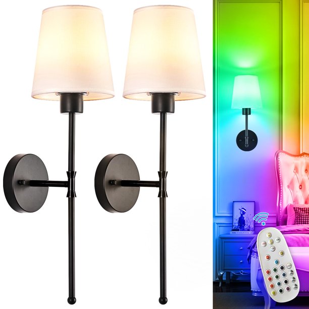 Set de 2 apliques de pared inalámbricos a batería Depuley RGB con control remoto