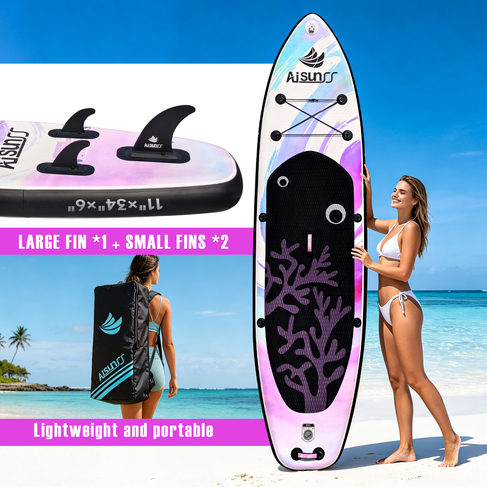AISUNSS 11-Foot Inflatable Stand Up Paddle Board photo 6