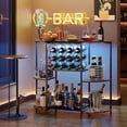 thumbnail image 5 of Wine Bar Cabinet with Lights, Mini Wine Rack with Storage and Glass Holder, Home Bar Cart for Liquor, 3-Tier Bar Table for Kitchen, Dining Room, Living Room, Rustic Brown, 5 of 10