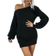 thumbnail image 4 of ZAXARRA Femmes hors Robe Pull Épaule Manches Longues Couleur Unie Robe en Tricot en Vrac Automne Mini Robe, 4 of 6