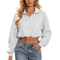 thumbnail image 7 of VV AVEORS Womens Cropped Sweatshirts Mock Neck Quarter Half Zip Pullover Workout Hoodie Sweater Fall Trendy Fashion Jackets White S, 7 of 7