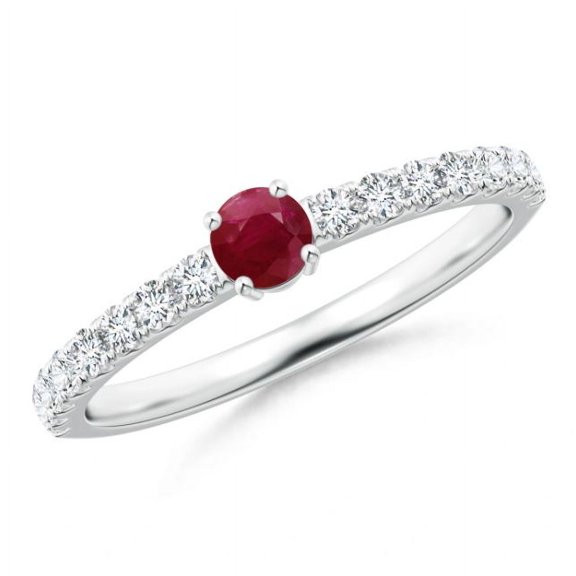 Round Shape Red Ruby CZ Diamond Band Ring Women 925 Sterling Silver July Birthstone Christmas New Year Gift Gemstone Jewelry