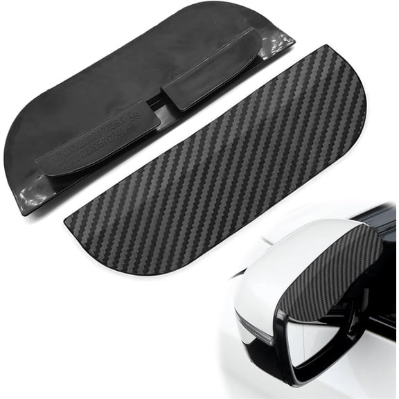 2Pcs Black Rain Cover For Side Mirrors Carbon Fiber Side Mirror Rainproof Eyebrow Waterproof Auto Smoke Guard Snap-On Rain Visor Guard Compatible Car Trucks Vehicles SUV