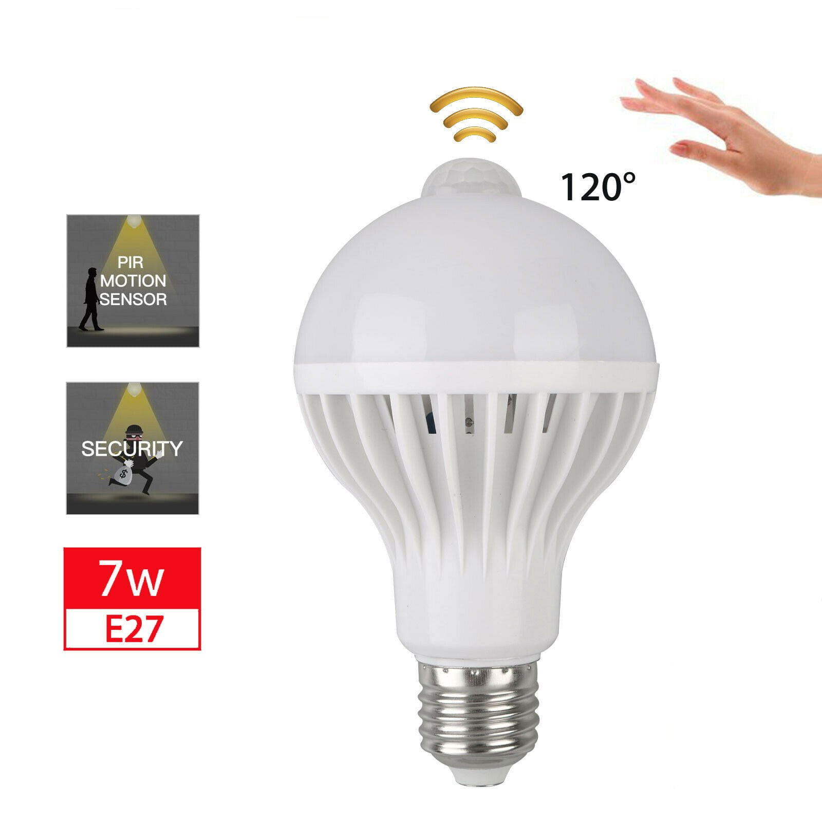 E27 LED Motion Sensor Light Bulb Motion Activated Dusk To Dawn Indoor/Outdoor 