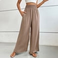 thumbnail image 5 of Comdrip Palazzo Pants for Women Plus Size, Women's Textured Elastic High Waisted Wide Leg Pants with Flared Design Simple and Elegant Temperament Commuting Casual Pants Culottes for Women Khaki L, 5 of 9