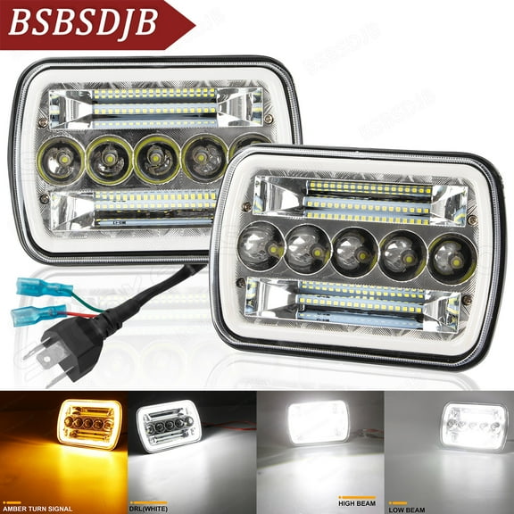 For Dodge W250 1990-1993 Pair 5x7" 7x6 Inch LED Headlight High/Low Beam   DRL