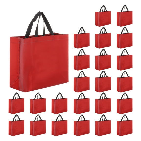 60pcs Reusable Gift Bags, Red Tote Glossy Grocery Shopping Bag for Birthday Party - 13"x10.6"x5.1"