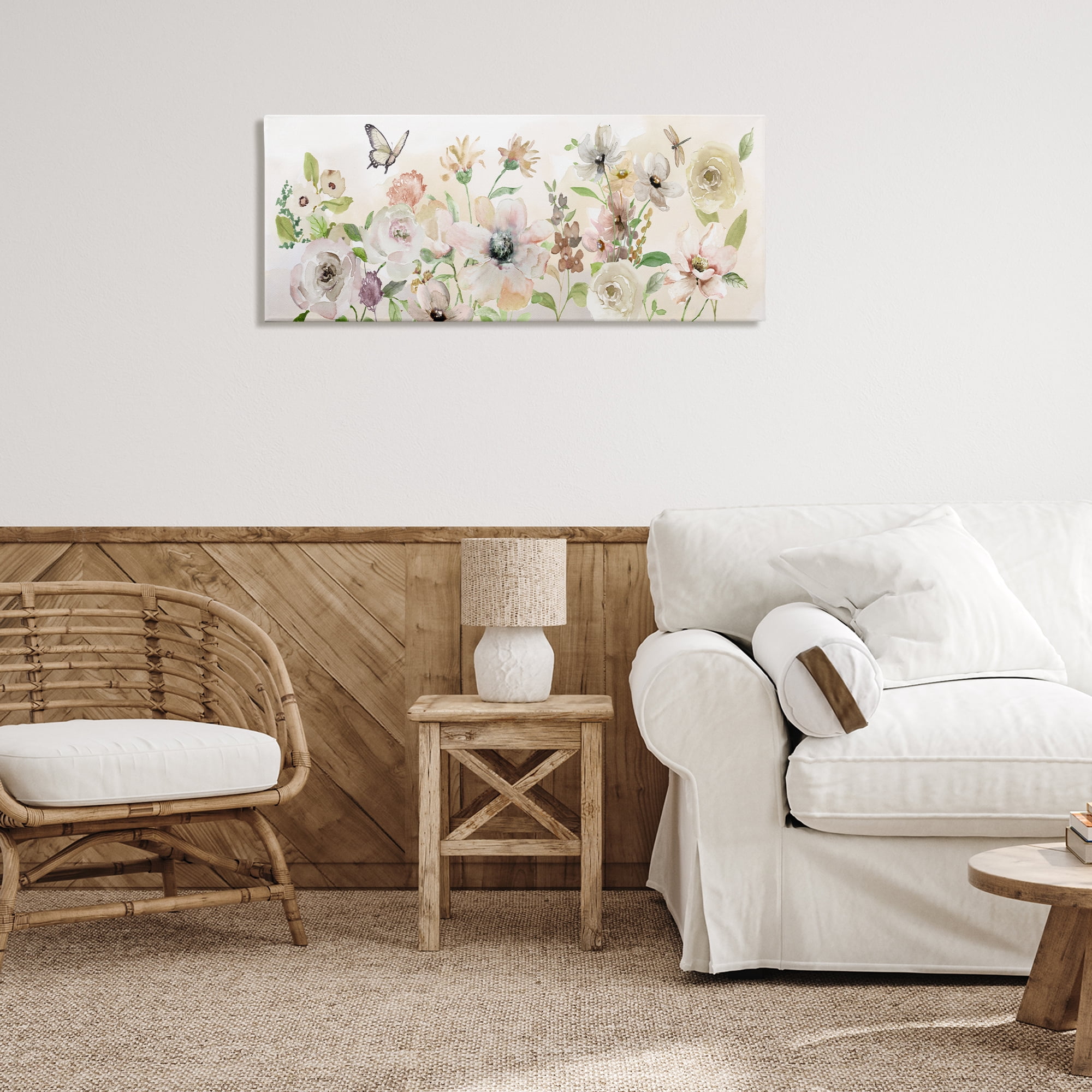 Stupell Industries Fluttering Insects & Florals Plants & Flowers Painting Wrapped Canvas Art Print Wall Art, 40 x 17