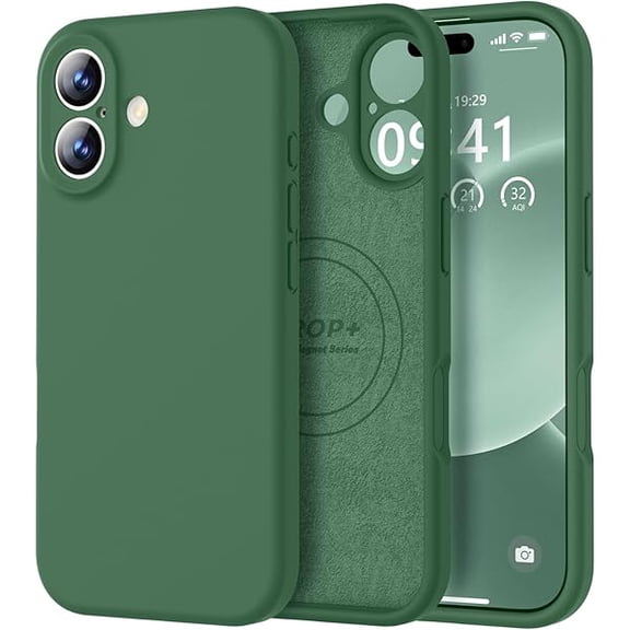 ZHU997 Magnetic Compatible with iPhone 17 Case (Compatible with Magsafe) (Upgraded Camera Protection) Liquid Silicone Shockproof Full Body Protective Phone Cover for Women Men, Green, 6.3"