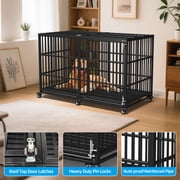 64 Heavy Duty Dog Crate Indestructible Dog Pet Kennel Cage for Extra Large Giant XL XXL Breeds Double Doors Locakable Wheels High Anxiety Escape Proof Pet Dog Playpen