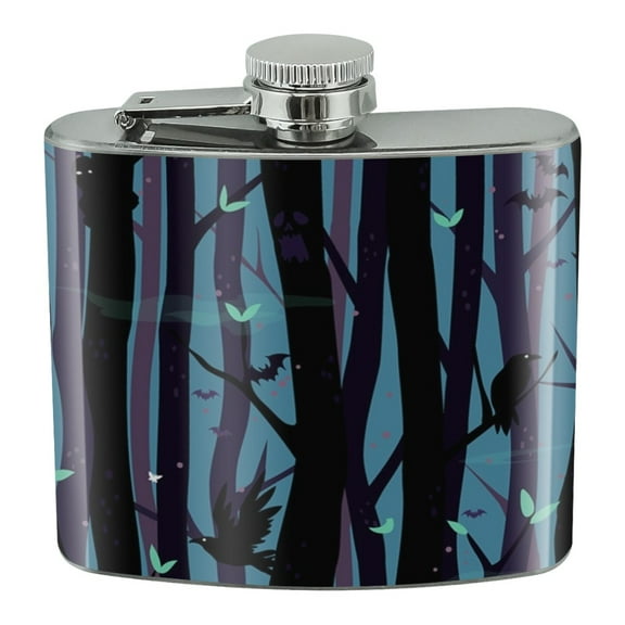 Spooky Dark Forest with Crows and Ravens Stainless Steel 5oz Hip Drink Kidney Flask