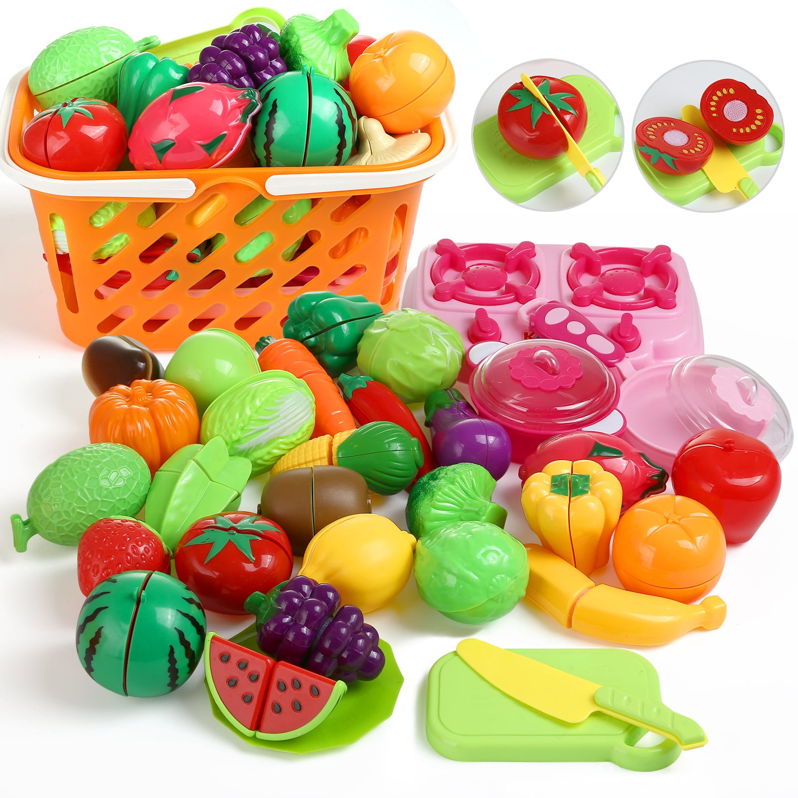 Naler 33 Pcs Kids Kitchen Fruit Vegetable Food Pretend Role Play ...