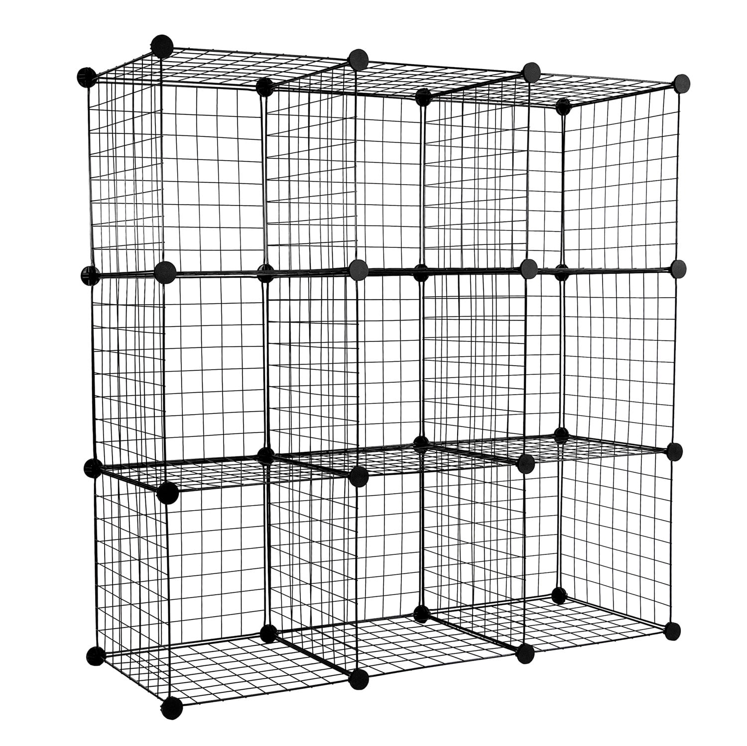 Work It Wire Storage Cubes Modular, 4 Cube Grid Wire Storage Shelves Black