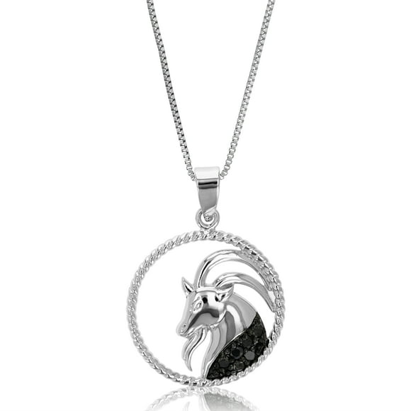 Vir Jewels Pendentif en Diamant 1/8 cttw, Collier Pendentif Zodiaque Verseau en Diamant Noir pour Femmes en Argent Sterling.925 avec Rhodium, Chaîne de 18 Pouces, Serti Griffes pour Femme Adulte