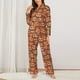 thumbnail image 2 of Fotbe Brown Owl Conjunto de Pijama de Manga Larga para Mujer con Estampado, Ropa de Dormir de 2 Piezas, Conjunto de Casa Suave y Cómodo con Bolsillos-Small, 2 of 7