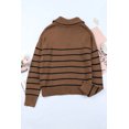 thumbnail image 2 of ABPHQTO Jersey de mujer con media cremallera y rayas marrones, 2 of 5