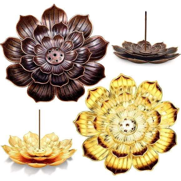 Cian Geco Lot de 2 Porte-Encens en Laiton Porte-Bâton d'Encens et Porte-Encens en Cône avec Attrape-Cendres Détachable, Or + Bronze