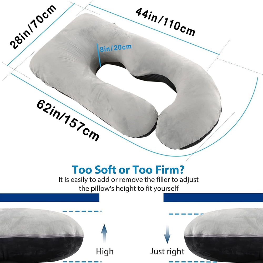 60-inch J-Shaped Pregnancy Pillow, Full Body Maternity Pillow for Side Sleepers, Soft Velvet Removable Washable Cover, Back Hip Leg Support