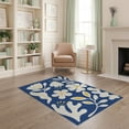 thumbnail image 2 of ODIKA 4'x6' Blue White Floral Organic Design Washable Area Rug Stylish Botanical Pattern with Modern Flair Pet Friendly, Non-Shedding for Bedroom, Reading Nook, 2 of 7