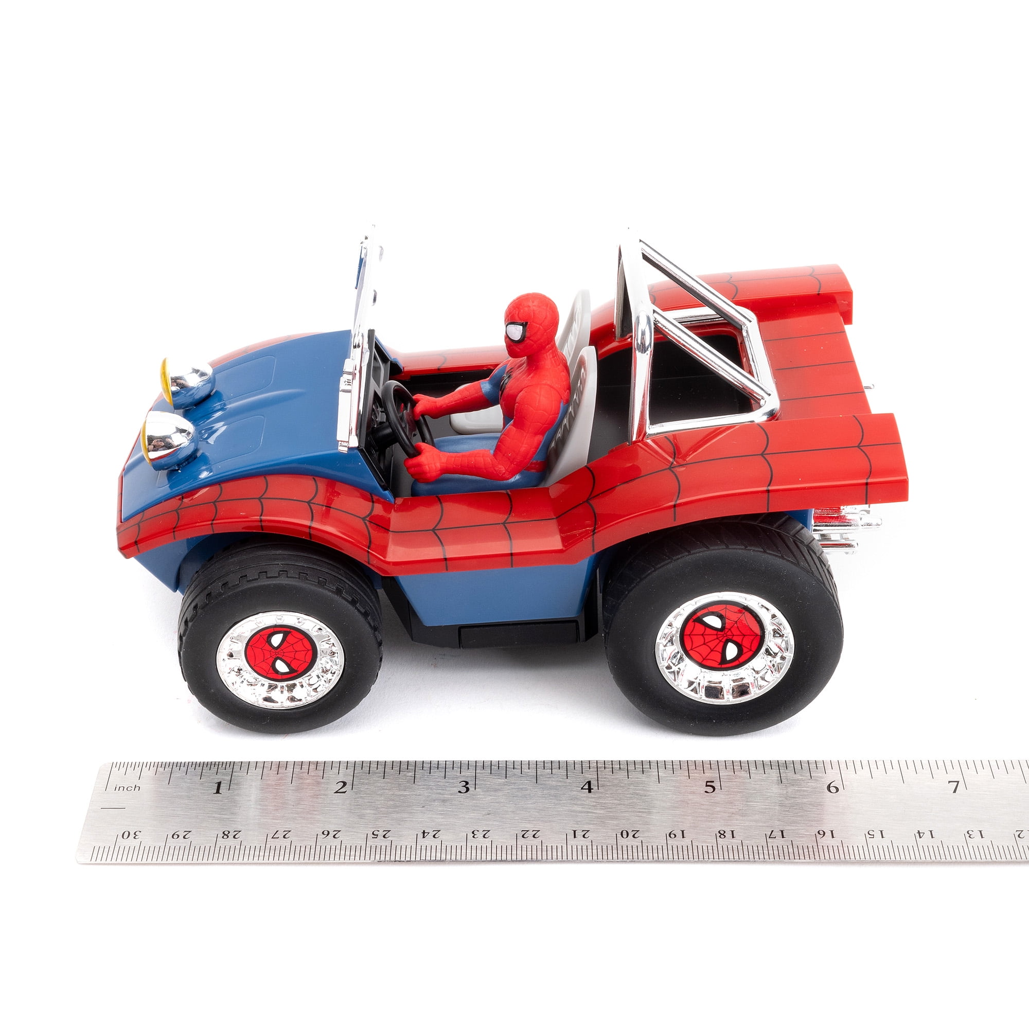 Jada Spider-Man Buggy RC with Non-Removable Spider-Man Figure – 7", Turbo Button, Full-Function Remote Control, Ages 6+, Red/Blue