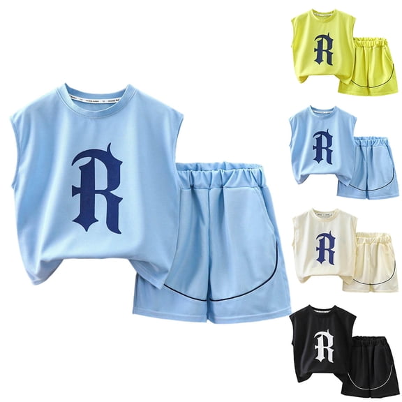 Bovxnpu Boys' Short Sets Kids Summer Cotton Solid Sleeveless Crew Neck Tank Top Shorts 2-Piece Sets Summer Outfits